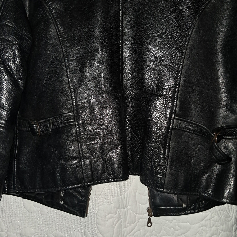 Moda Martani Lux Heavy Black Leather Motorcycle Style Jacket Unisex Large - Picture 7 of 11